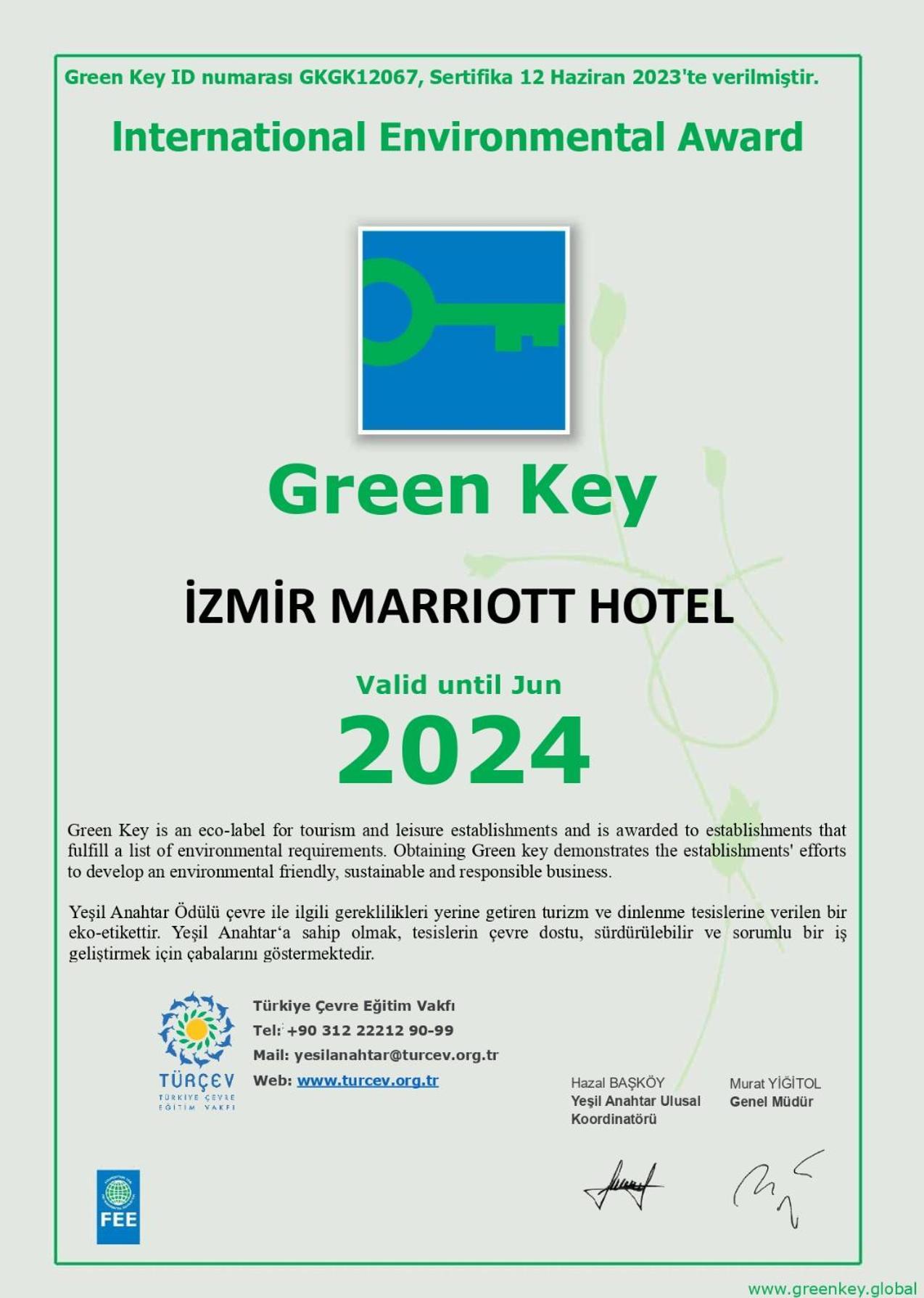 Izmir Marriott Hotel Kültér fotó Green Key label