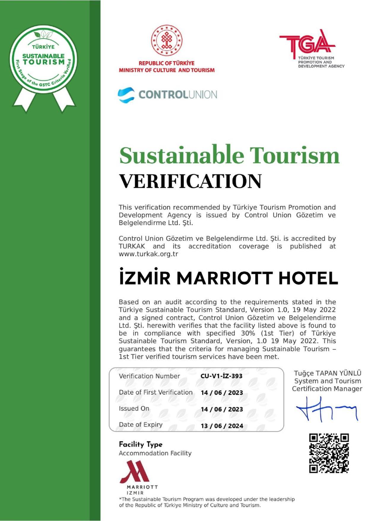 Izmir Marriott Hotel Kültér fotó Verification Certificate